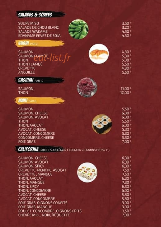 Carte et menu de Sushi by Twill à Port Saint Louis du Rhone — Les salades, soupes, ...