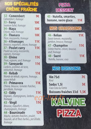 Kalvine Pizza — carte page 3