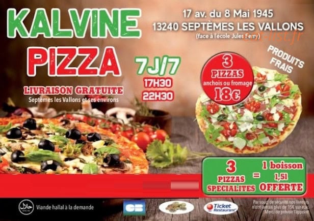 Kalvine Pizza — carte page 1