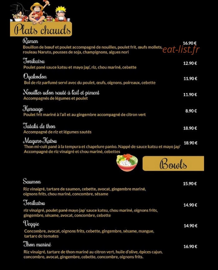 Carte et menu de Uzumaki Sushi à Septemes les Vallons — Plats chauds et bowls
