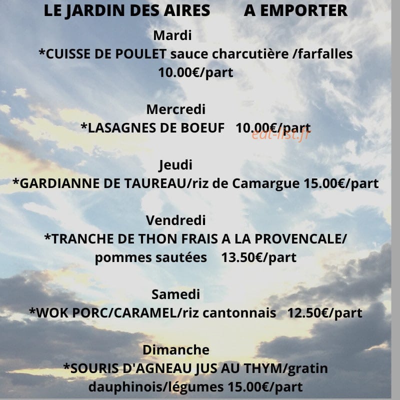 Restaurant Le Jardin des Aires — carte page 1
