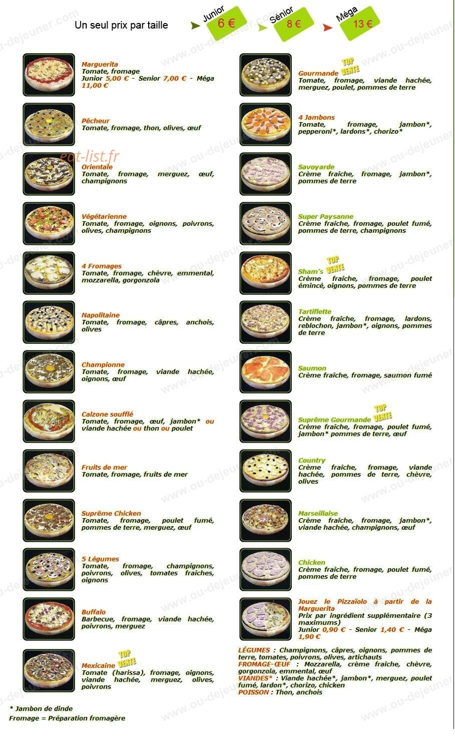 Sham's pizza — carte page 1