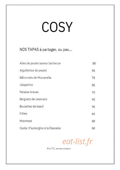 Cosy — carte page 1