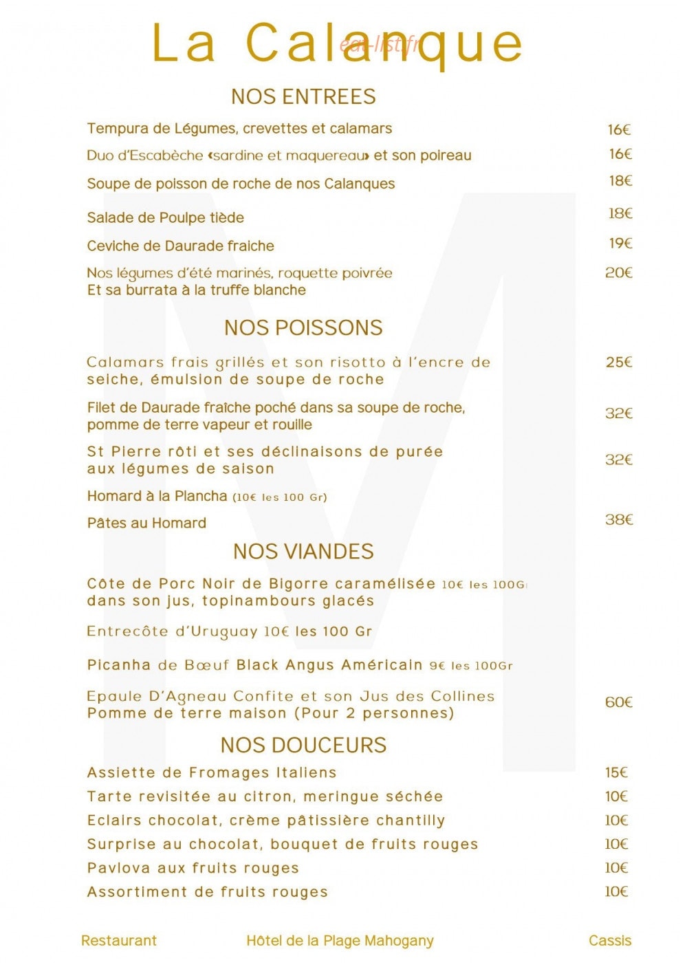 La Calanque M — carte page 1