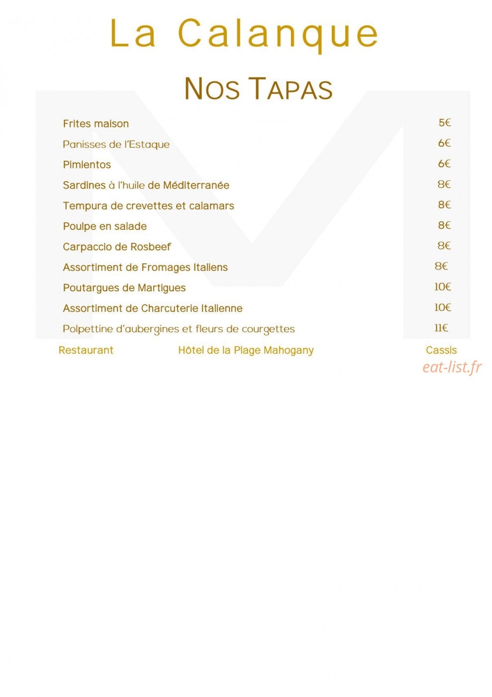 La Calanque M — carte page 8