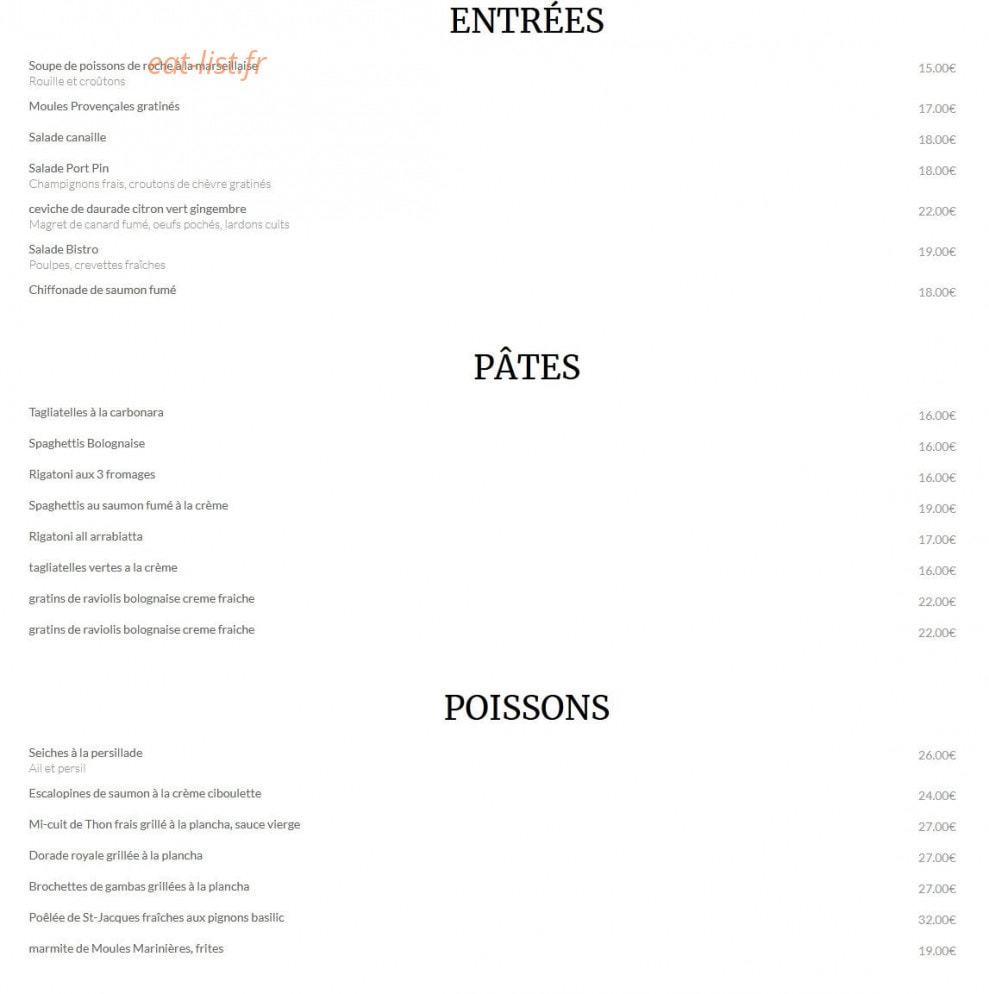 Le Bistro — carte page 1