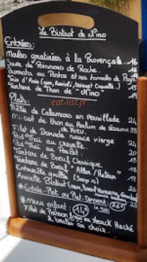 Le Bistrot de Nino — carte page 1