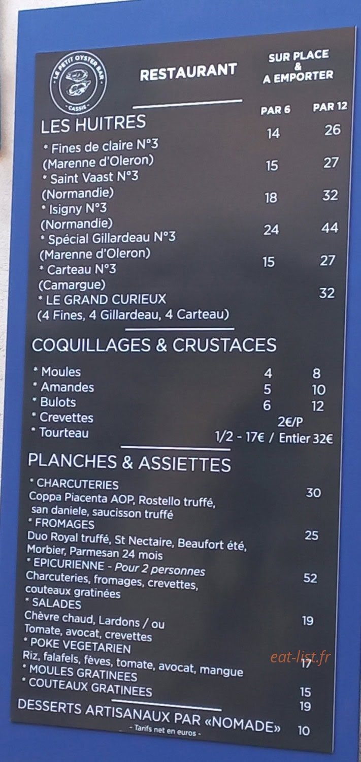 Le petit Oyster — carte page 1
