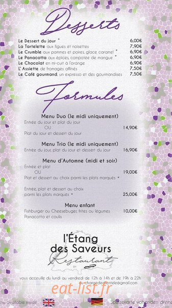 L'Étang des Saveurs — carte page 2