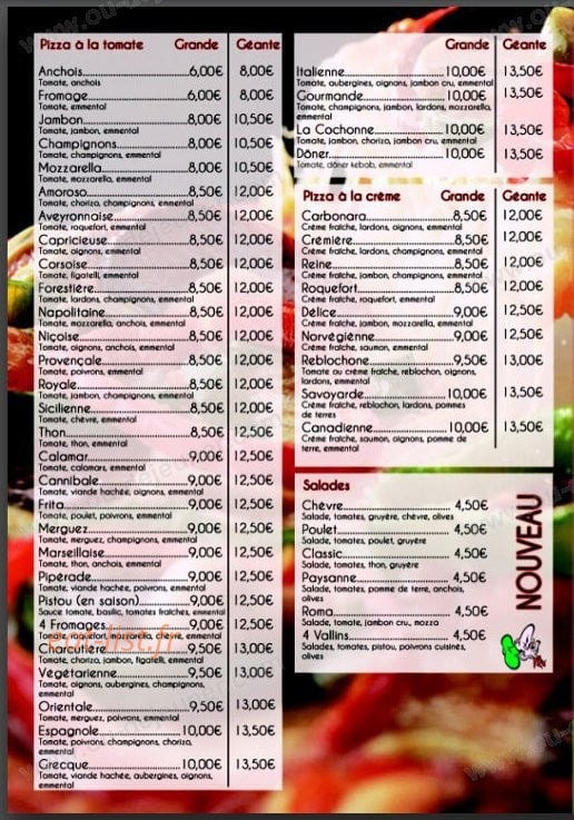 Pizza des Vallins — carte page 2