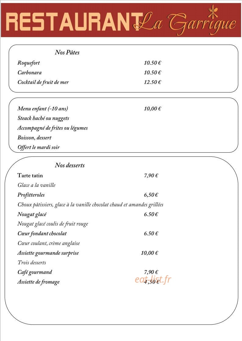 Restaurant La garrigue — carte page 3
