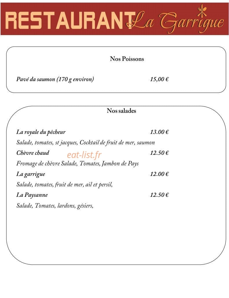 Restaurant La garrigue — carte page 2