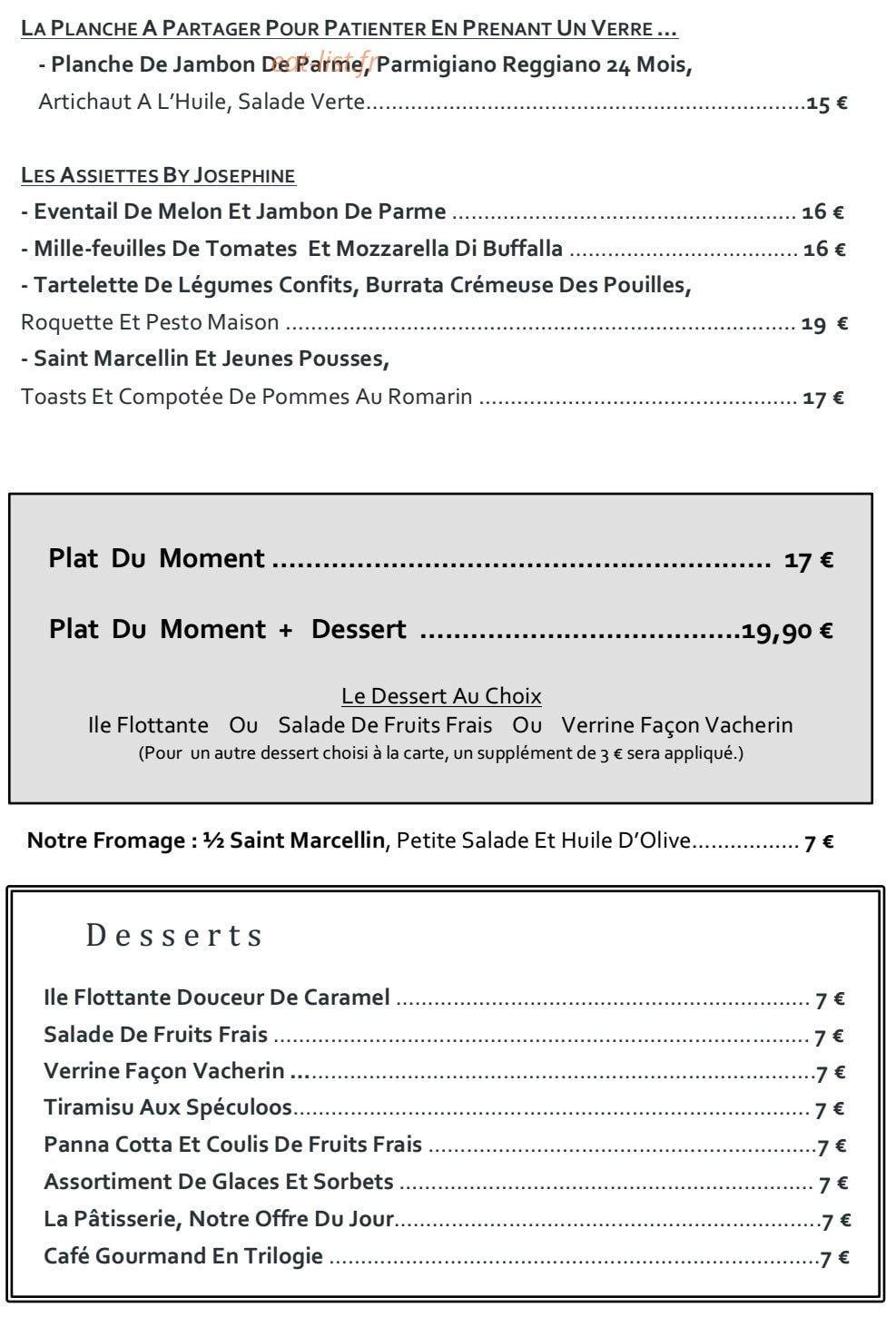 La Table By Joséphine — carte page 3