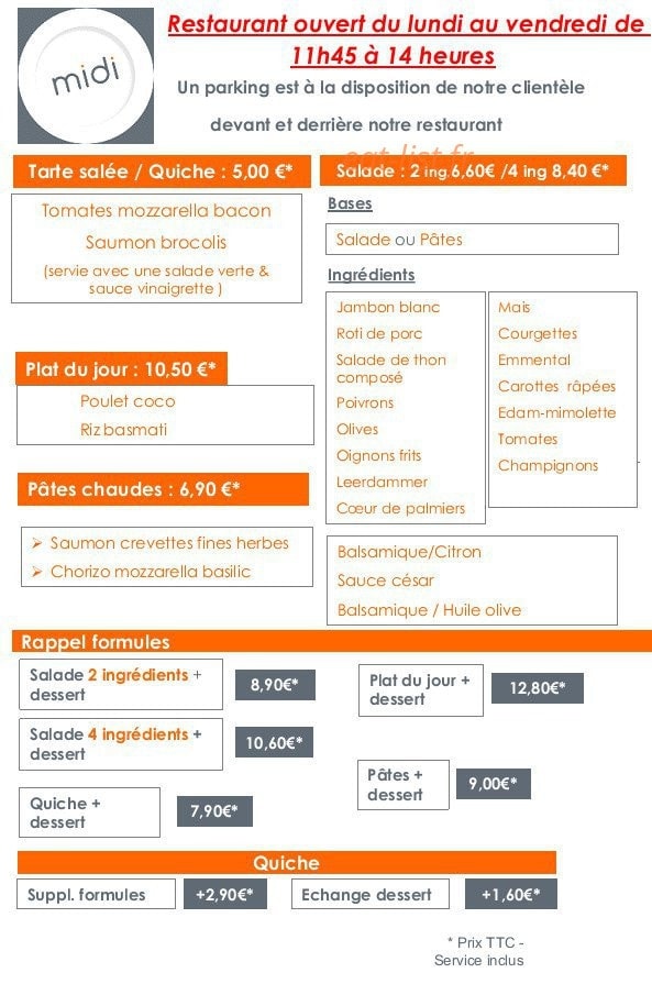 Midi restaurant — carte page 1