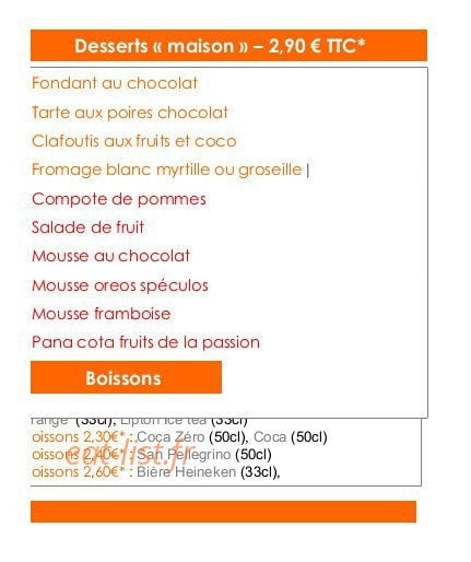 Midi restaurant — carte page 2