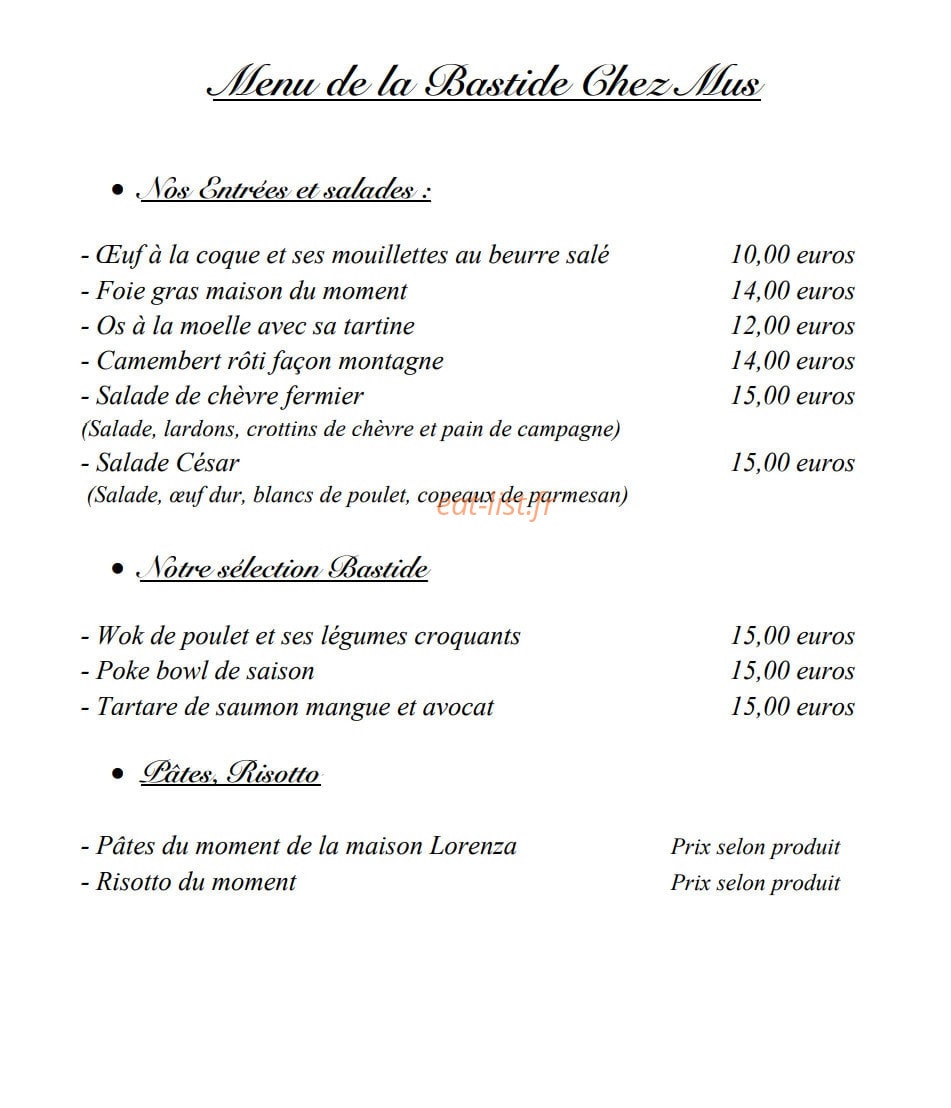 Bastide Chez Mus — carte page 1