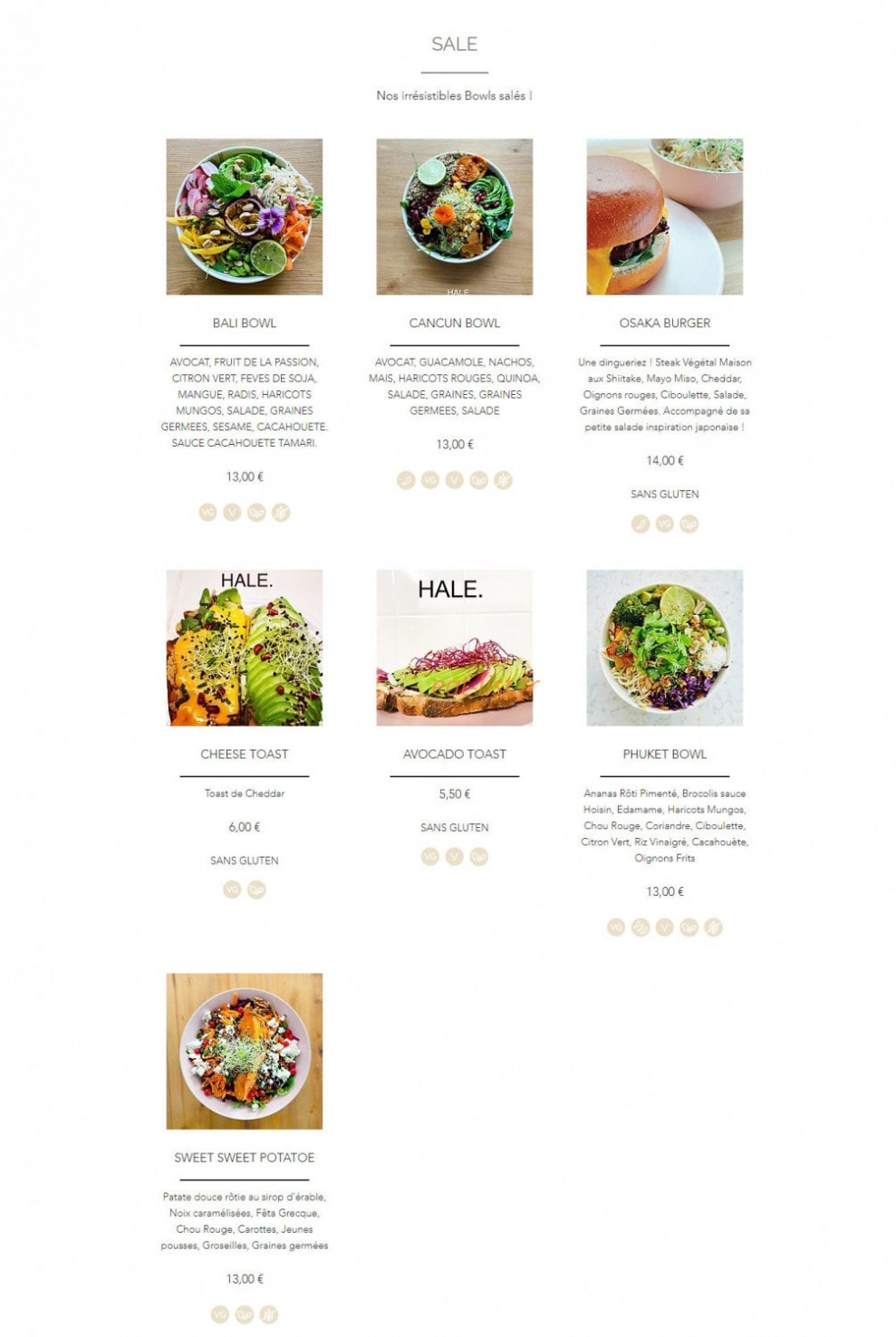 Hale Power Food — carte page 1