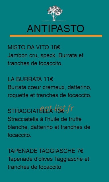 Carte et menu de Il Forno Da Vito à Salon de Provence — Les antipastis