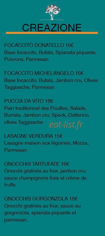 Carte et menu de Il Forno Da Vito à Salon de Provence — Creazione
