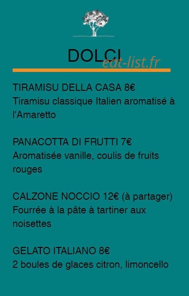 Carte et menu de Il Forno Da Vito à Salon de Provence — Les desserts