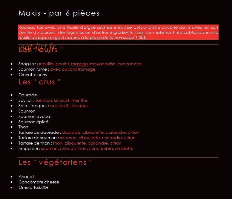 Kot & Sushi — carte page 2