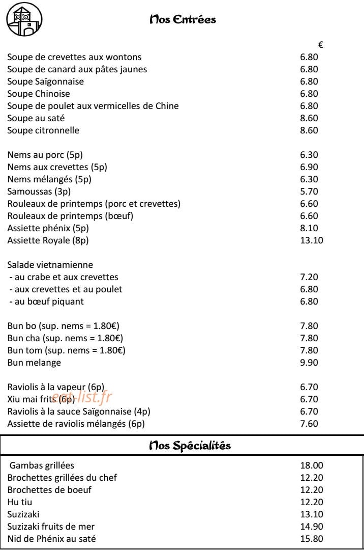 Le Phenix de Saigon — carte page 2