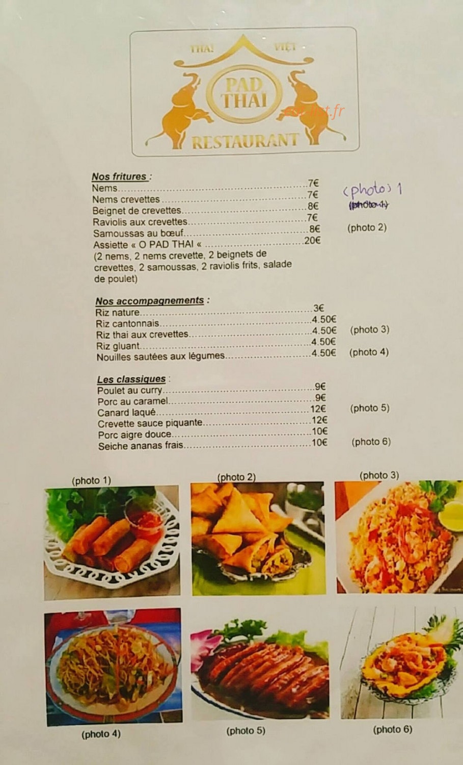 Ô Pad Thaï — carte page 1