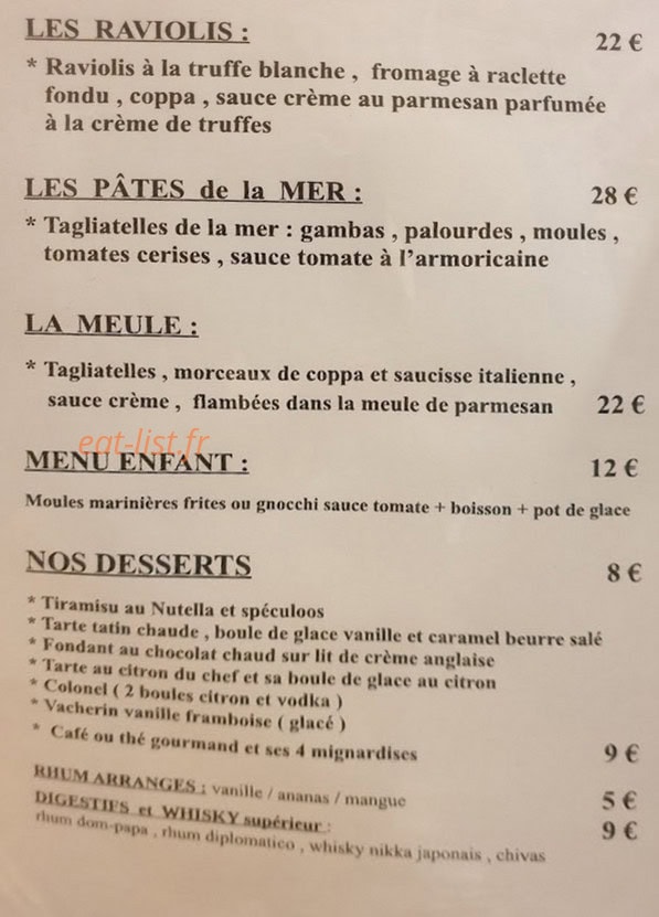 Pasta moules — carte page 1