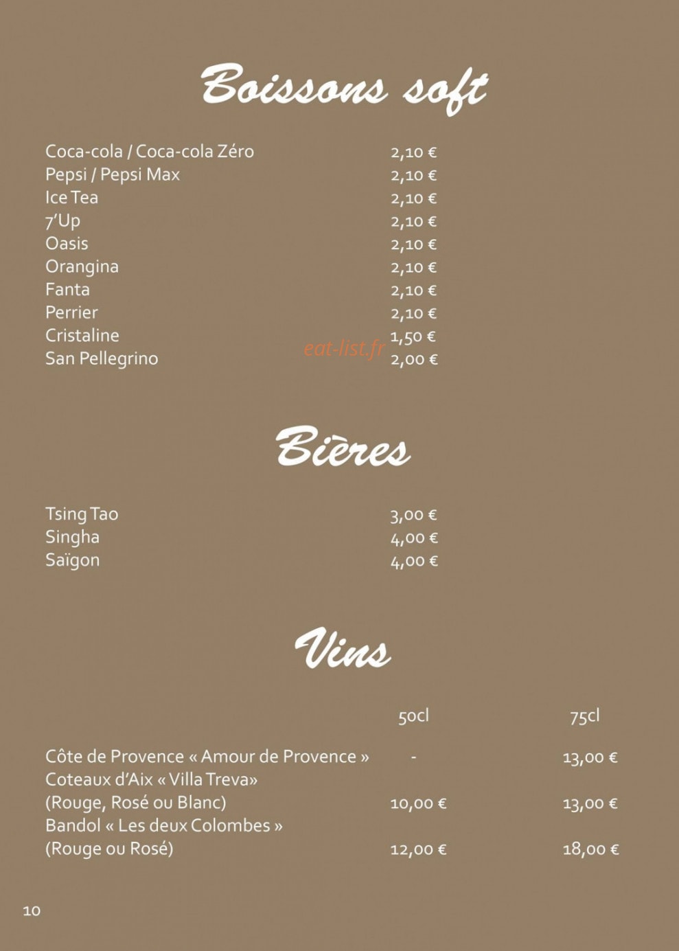 Restaurant Orchidée — carte page 9