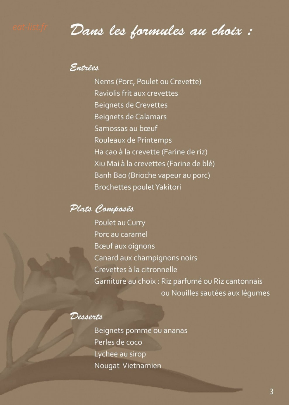 Restaurant Orchidée — carte page 4