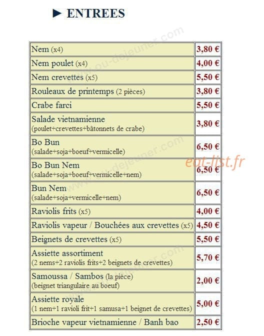 Saveur d'Asie — carte page 1