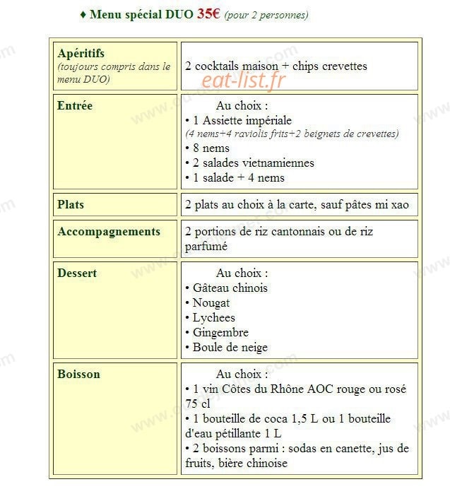 Saveur d'Asie — carte page 8