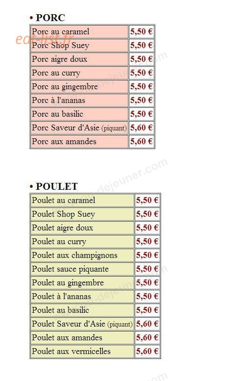 Saveur d'Asie — carte page 2