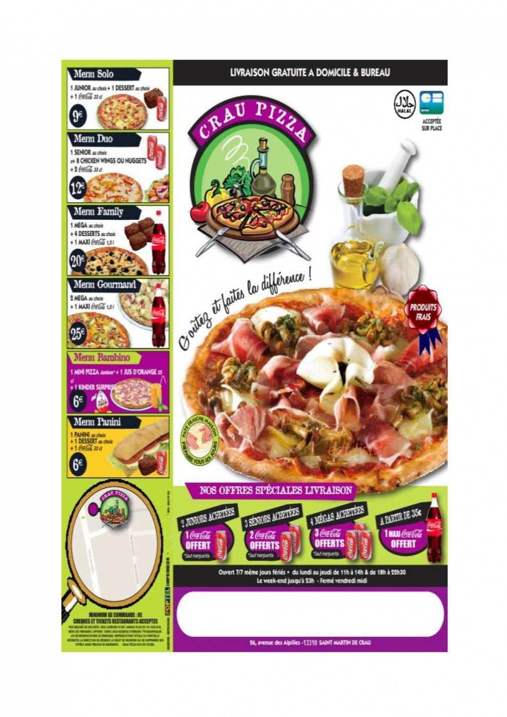 Crau Pizza — carte page 1