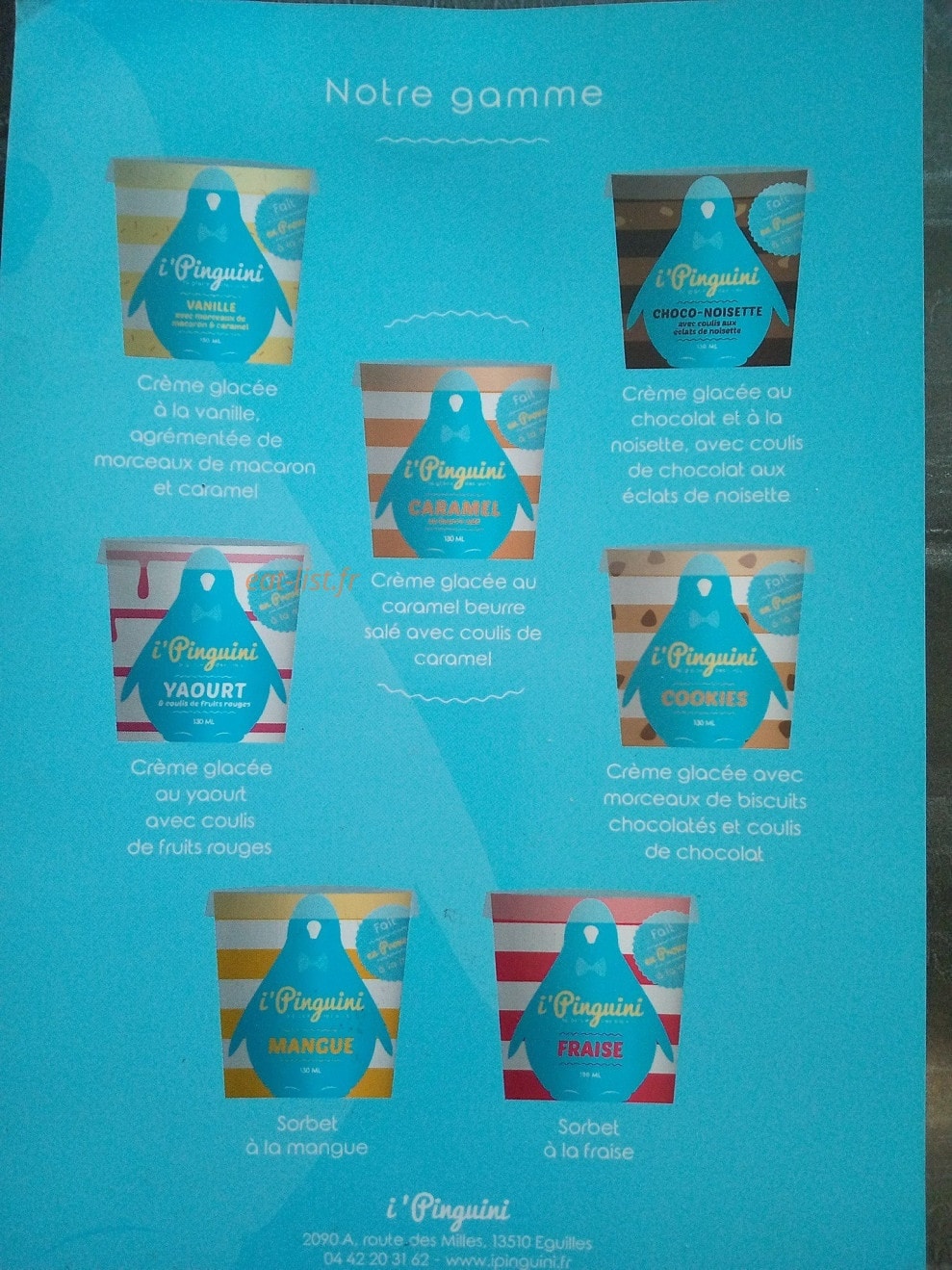 Carte et menu de Brasserie de l'Hotel de Ville à Bouc Bel Air — Glaces artisanales