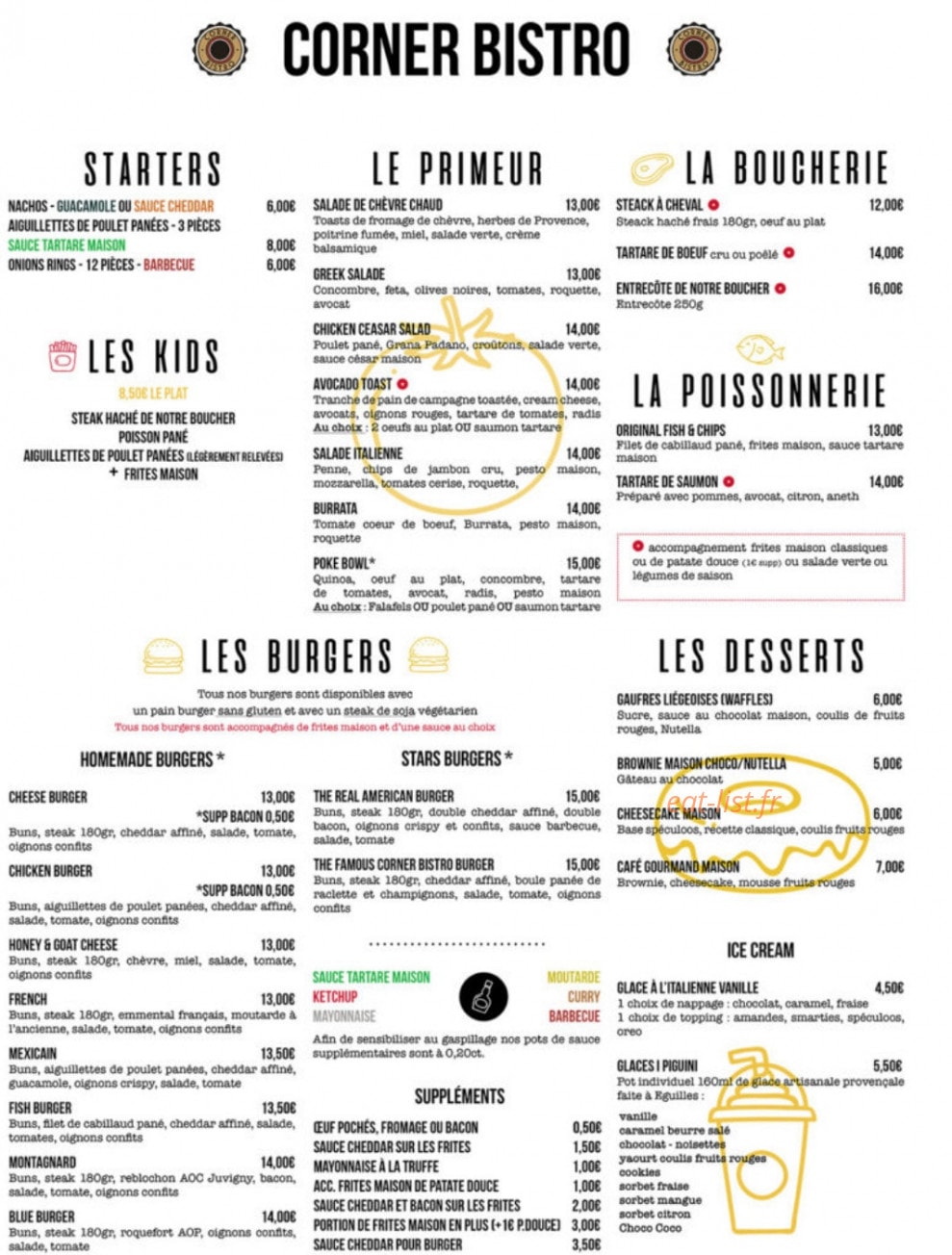 Corner Bistro — carte page 1