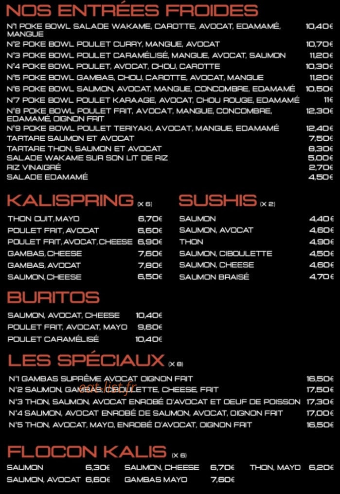 Kalis Sushi — carte page 2