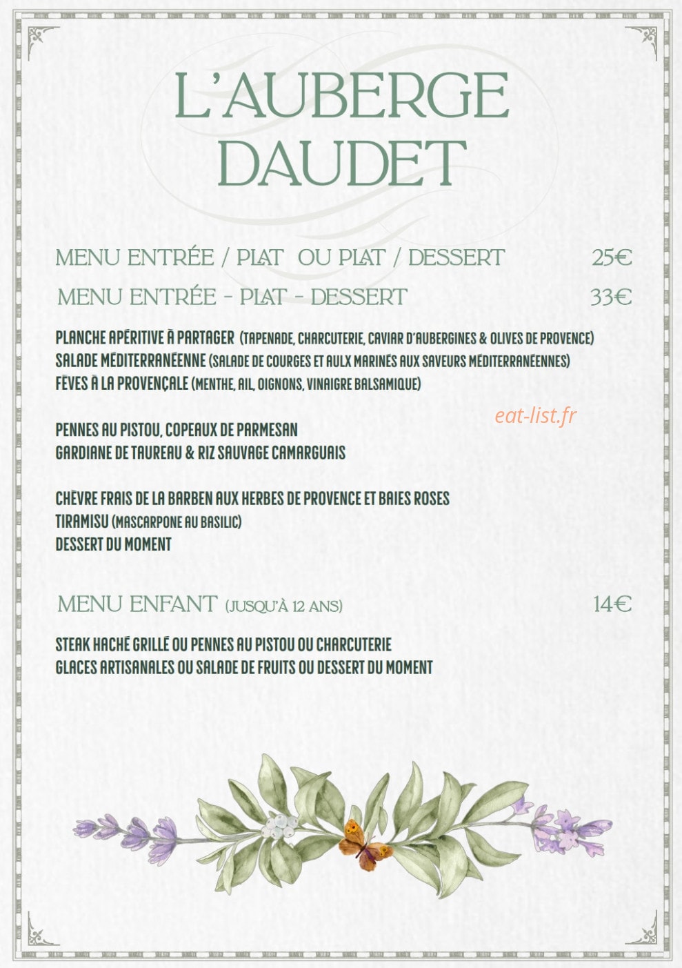 L'Auberge Daudet — carte page 2