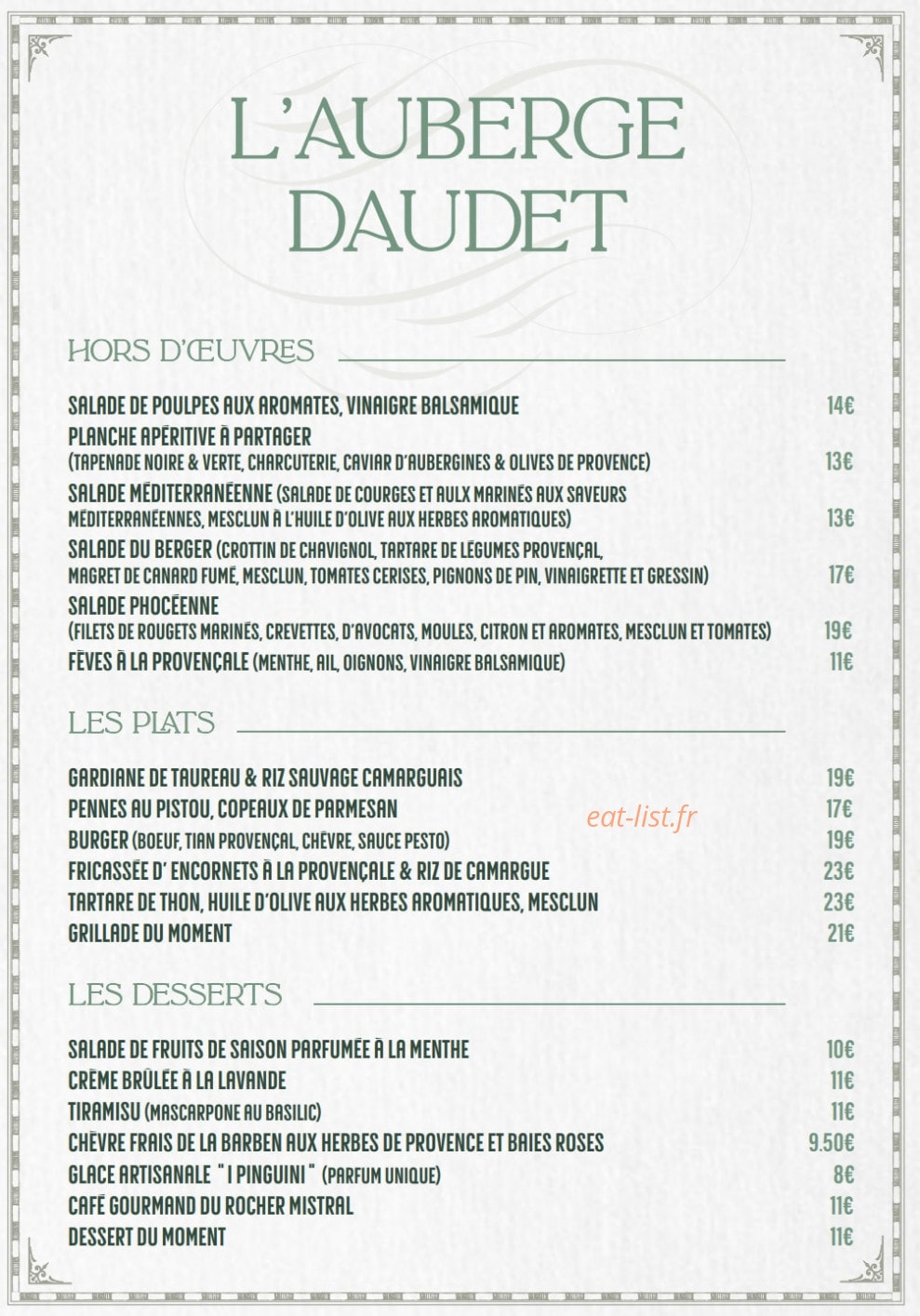 L'Auberge Daudet — carte page 1