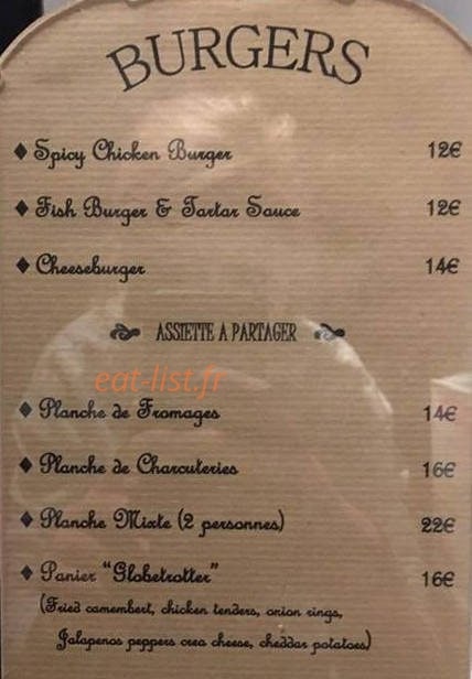Barrel Pub — carte page 1