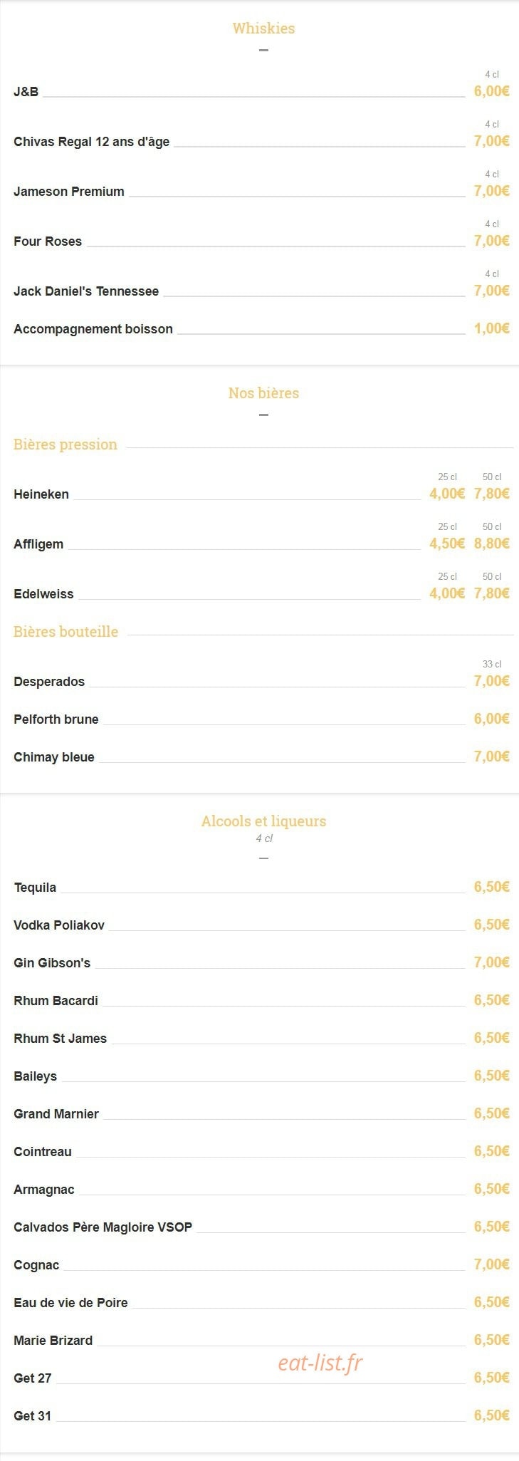 Carte et menu de Brasserie La Place à Pelissanne — Les whiskies, les bières ...