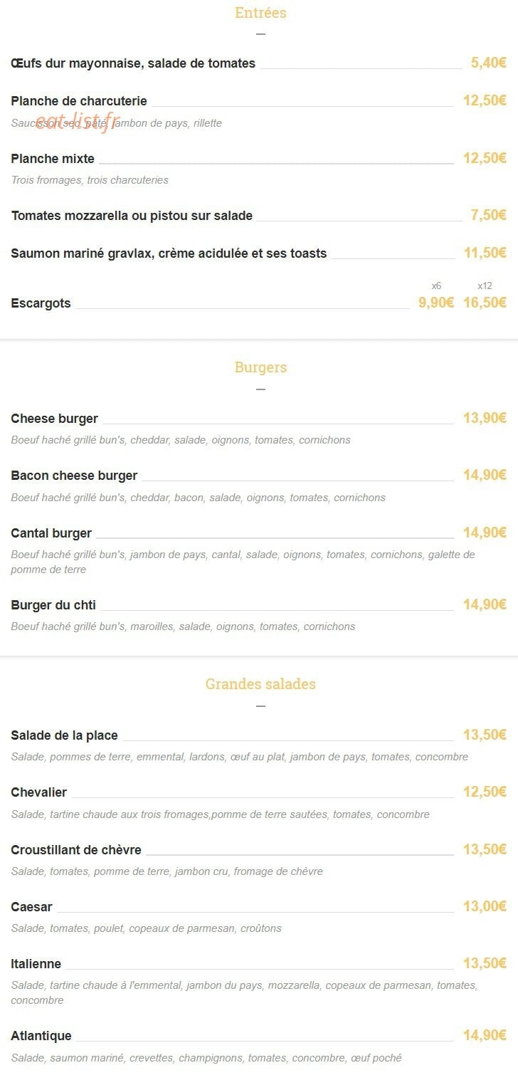 Carte et menu de Brasserie La Place à Pelissanne — Les entrées, les grandes salades ...