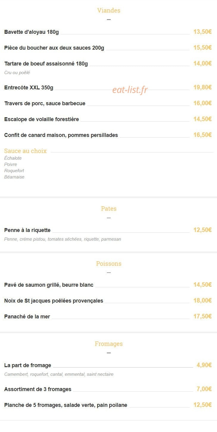 Carte et menu de Brasserie La Place à Pelissanne — Les viandes, les pâtes ...