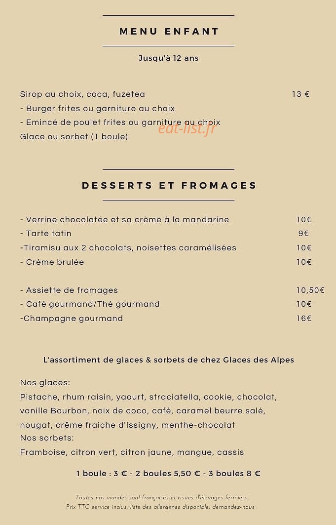 Carte et menu de L'Epicurien à Pelissanne — Les desserts, fromages et menu enfant