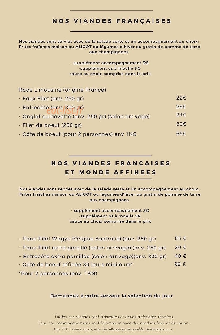 Carte et menu de L'Epicurien à Pelissanne — Les viandes