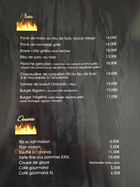 Carte et menu de Le Brasero à Pelissanne — Les plats et desserts