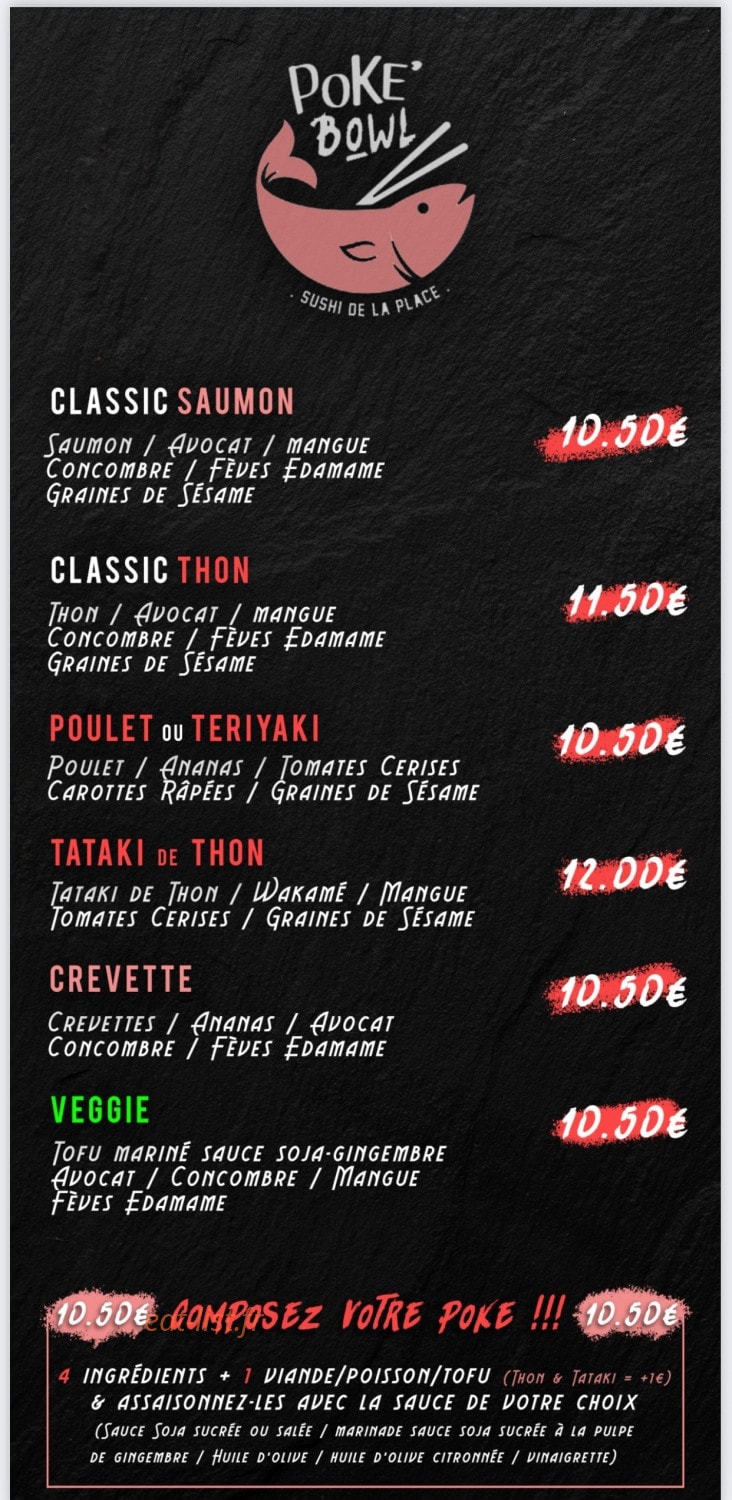 Carte et menu de Sushi de la place à Pelissanne — Poke bowls