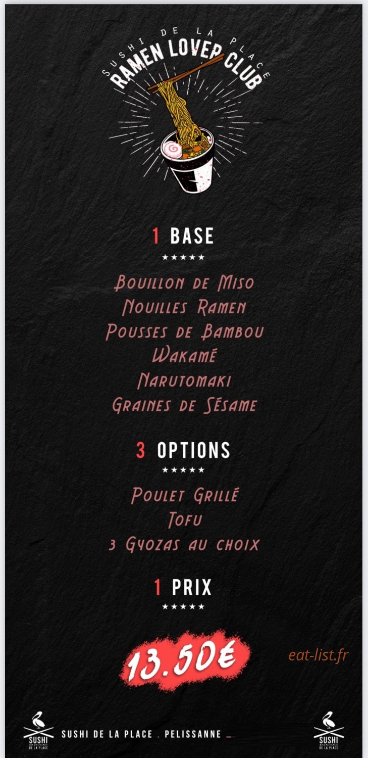 Carte et menu de Sushi de la place à Pelissanne — Menu 13,5€
