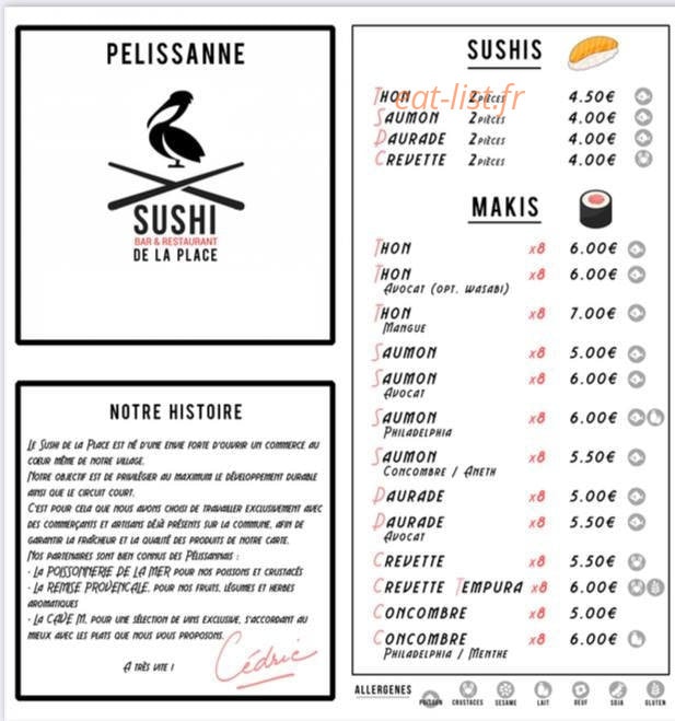Carte et menu de Sushi de la place à Pelissanne — Sushis et makis