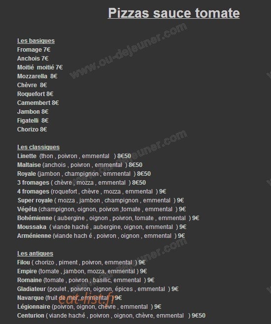 Pizza centurion — carte page 1